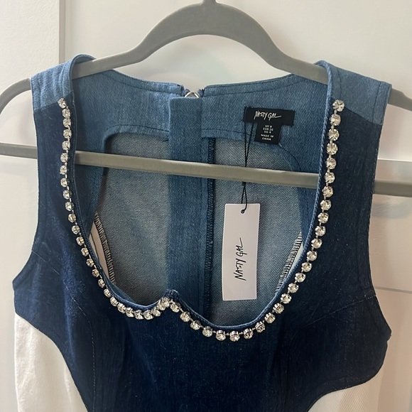 Denim mini dress rhinestone detail - Picture 2 of 5